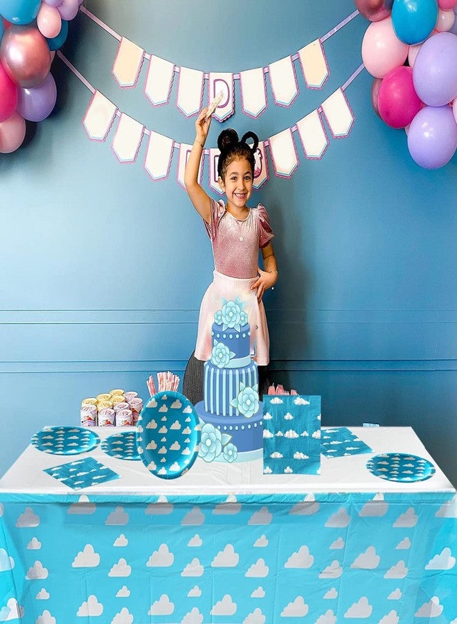 OULUN Blue Sky White Clouds Birthday Party Supplies, 20 Plates and 20 Napkins and Tablecloth71 '' x 42.5 '', Blue Sky Cartoon Theme Birthday Party Decorations for Baby Kids Shower - Image 3